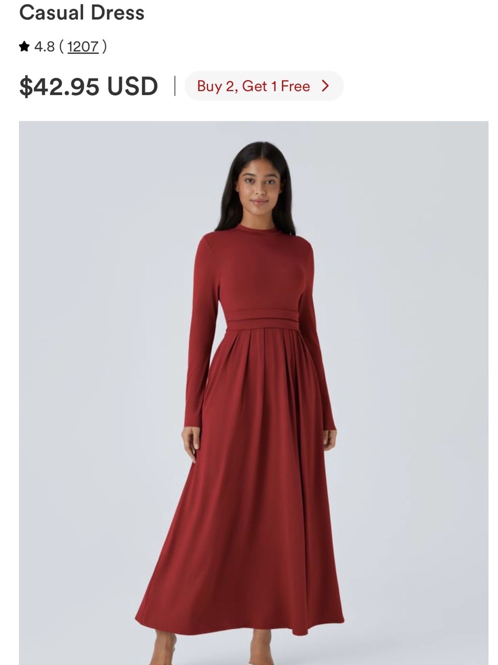 Mock neck Long Sleeve Maxi Dress in red - Casual Dress